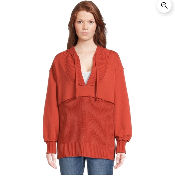 ⭐️40% Off⭐️ Time and Tru Mixed Media Sweatshirt with Hoodm in Orange Brick - Picture 1 of 7